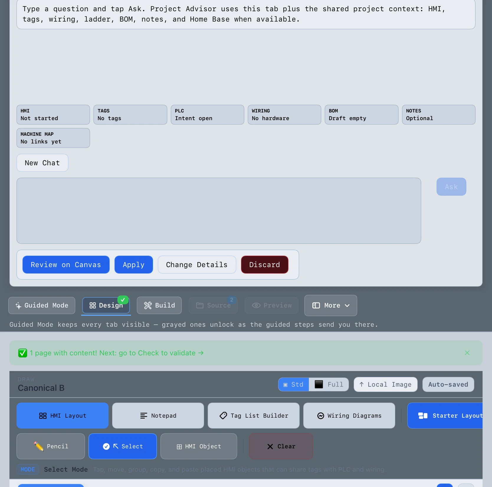 OptixGen current test UI showing guided engineering review actions.