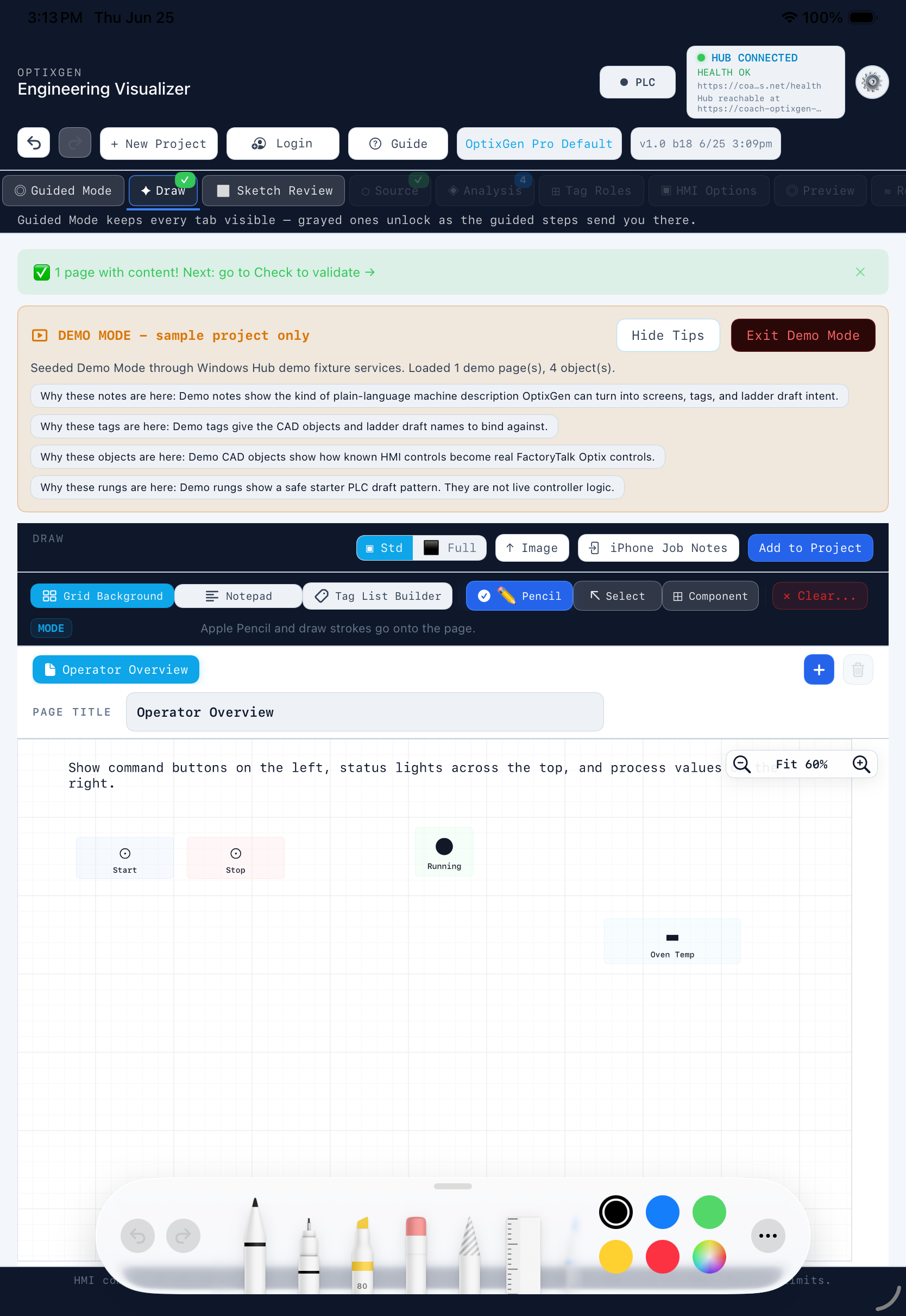 OptixGen iPad — authoring workspace
